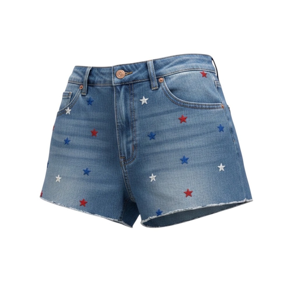 No Boundaries Womens Star Embroidered Denim Shorts Patriotic 4th of July Size 11